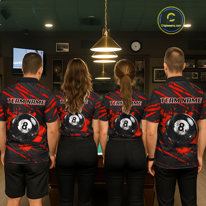 Red Splatter Ball 8 Billiard Jerseys For Men Custom Funny Bulldog Billiard Team Jersey NYN2828