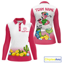 Load image into Gallery viewer, Womens Flamingo Tropical Polo Golf Shirts Custom Pink And White Ball Golf Attire For Golfers NYN3061