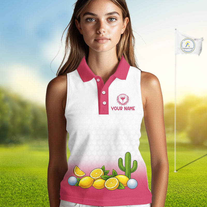 Womens Flamingo Tropical Sleeveless Polo Golf Shirts Custom Pink And White Ball Golf Attire For Golfers NYN3061