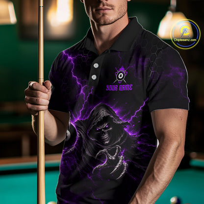 Custom Purple Grim Reaper Thunder 8 Ball Pool Billiard Shirt For Men,  Billiard Team Jersey NYN3780