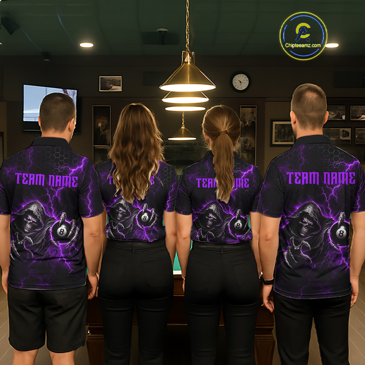 Custom Purple Grim Reaper Thunder 8 Ball Pool Billiard Shirt For Women, Billiard Team Jersey NYN3780