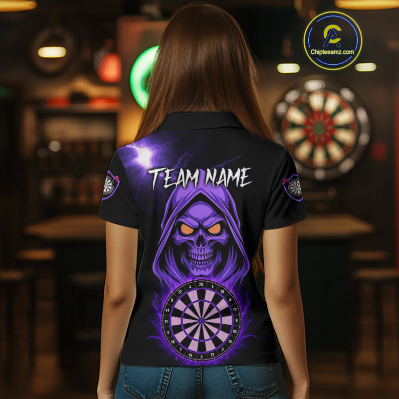 Custom Skeleton Purple Flames Dartboard Dart Women Polo Jerseys Outfits Dart Team Shirt NYN1664