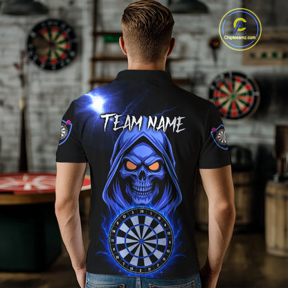 Custom Skeleton Blue Flames Dartboard Dart Men Polo Jerseys Outfits Dart Team Shirt NYN1665