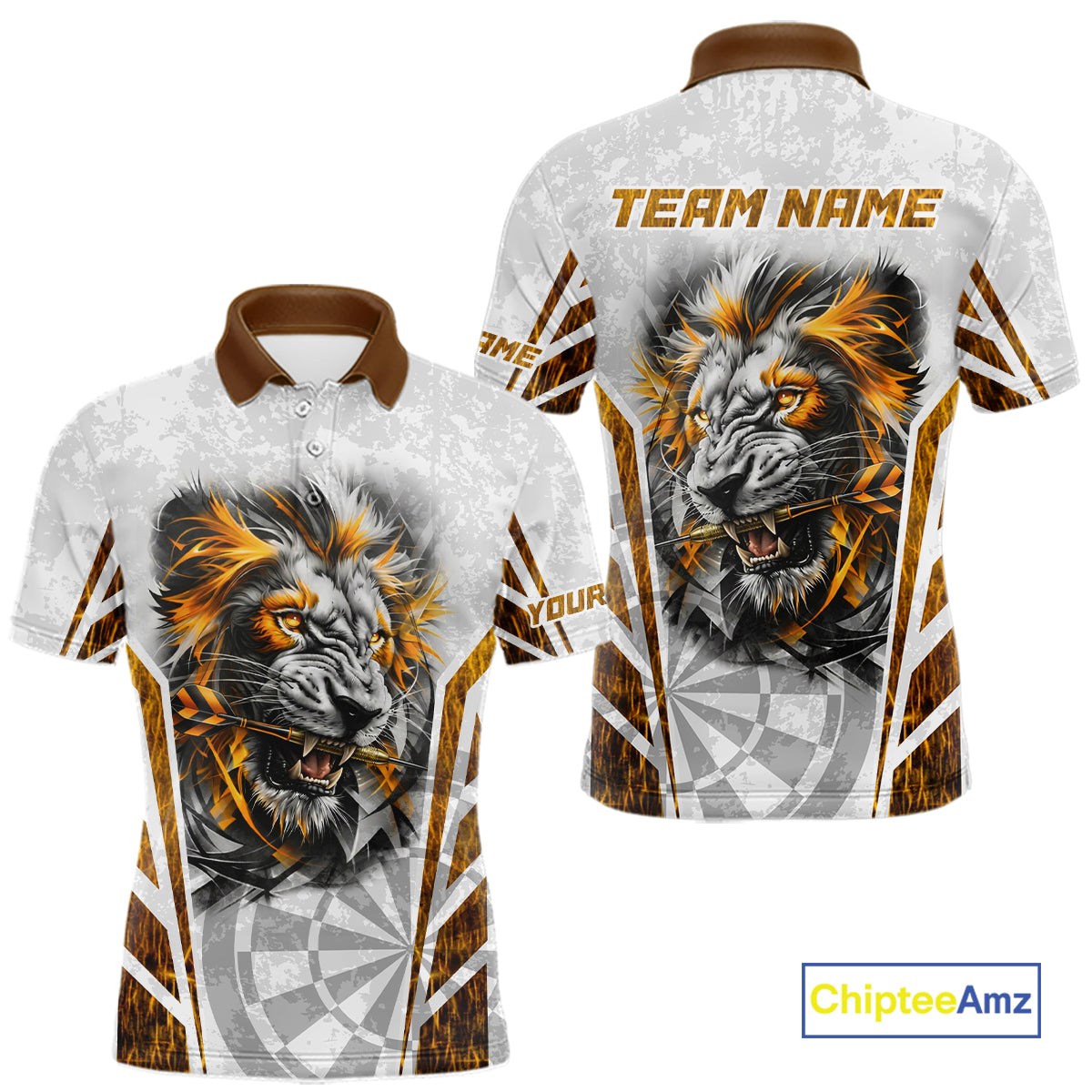 Yellow And White Grunge Tiger Dartboard Custom Men Darts Polo League Shirts Dart Jerseys NYN2839