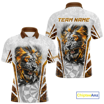 Yellow And White Grunge Tiger Dartboard Custom Men Darts Polo League Shirts Dart Jerseys NYN2839