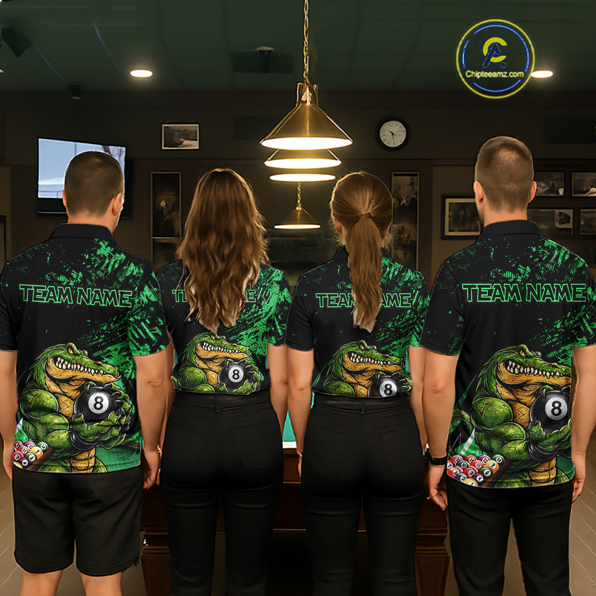 Custom Green Grunge Crocodile 8 Ball Billiard Pool Shirt For Men Funny Billiard Team Jersey NYN3066