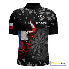 Load image into Gallery viewer, Texas Flag Bull &amp; Dartboard Custom Grunge Men Darts 1/4-Zip Shirt Patriotic Darts Team Jersey NYN2716