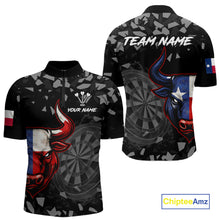 Load image into Gallery viewer, Texas Flag Bull &amp; Dartboard Custom Grunge Men Darts 1/4-Zip Shirt Patriotic Darts Team Jersey NYN2716