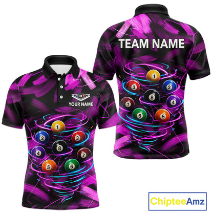 Neon Pink Light billiard ball men's billiard polo shirt custom brush paint pool jersey, personalized billiards team apparel