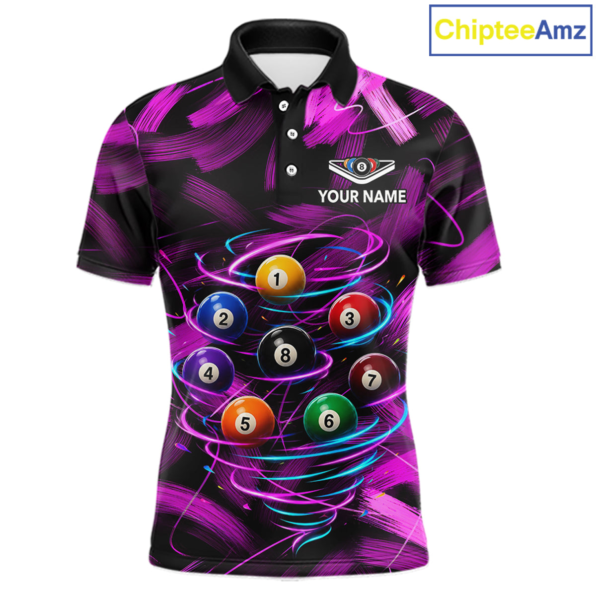 Neon Pink Light billiard ball men's billiard polo shirt custom brush paint pool jersey, personalized billiards team apparel