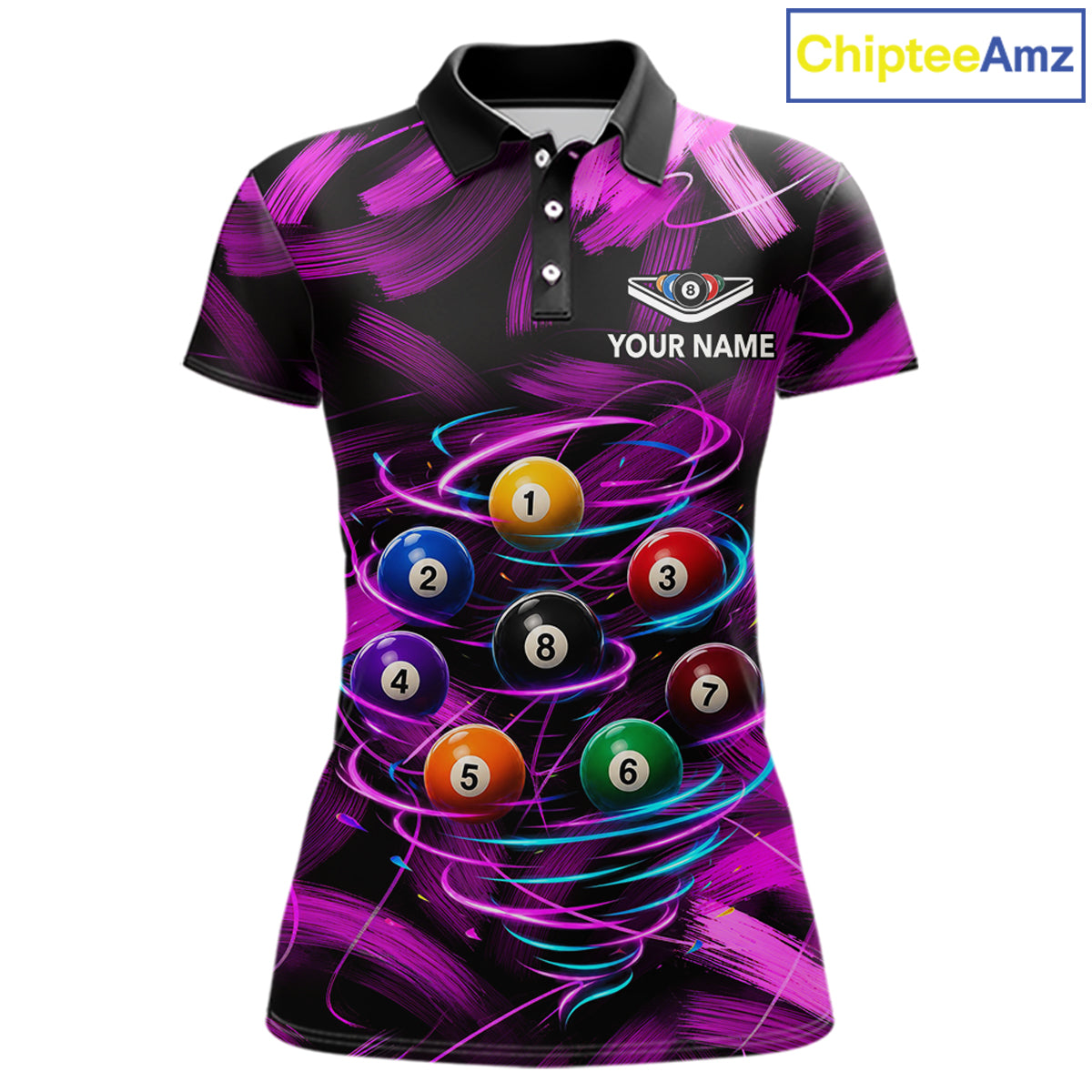 Neon Pink Light billiard ball women's billiard polo shirt custom brush paint pool jersey, personalized billiards team apparel