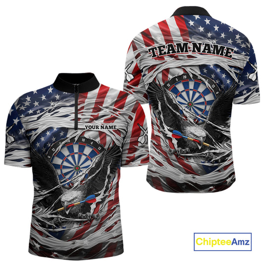Eagle Plays Dart Arrow Freedom Patriotic Darts Quarter-zip Shirt Personalized US Flag Men Dart Jerseys NYN2519