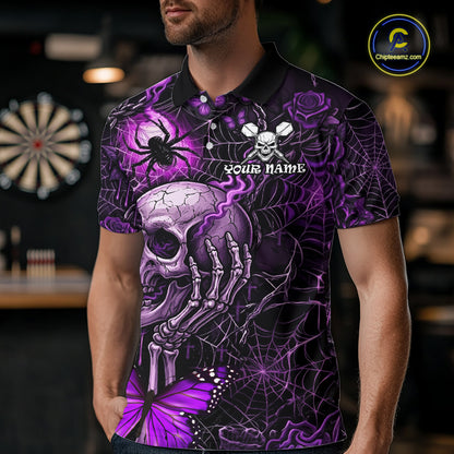 Custom Purple Skull Butterfly Mens Dart Shirts Spider Smoke Dartboard Darts Polo & 1/4-Zip Jerseys NYN3076