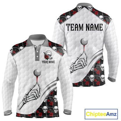 Red Roses Skull Pattern Golf Polo Shirts For Men Custom Bone Hand Golf Team Tournament NYN3254