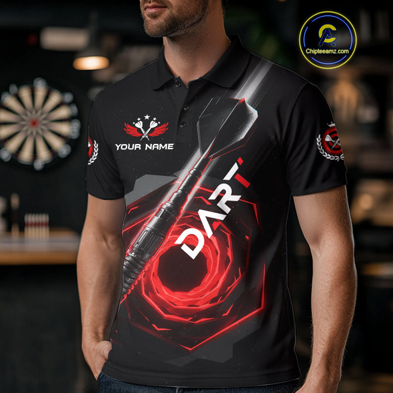 Black And Red Geometry Swirl Dart Arrow Custom Men Darts Polo Shirt Dart Gifts NYN1982