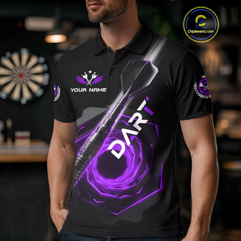 Black And Purple Geometry Swirl Dart Arrow Custom Men Darts Polo Shirt Dart Gifts NYN1983