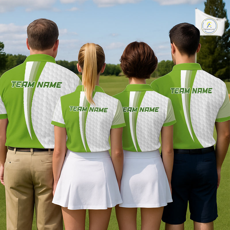 Green Golf Course Pattern Golf Polo Shirts For Men Custom Team Name White Golf Ball Jersey NYN3258