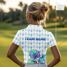 Load image into Gallery viewer, Funny Womens Golf Polo Shirt Holographic Argyle Monstera Golf Ball Personalized Raccoon Golf Shirts NYN3094