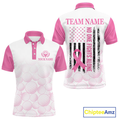 Pink Ribbon Breast Cancer Awareness Mens Polo Shirt Custom US Flag Patriotic Golf Shirt For Men NYN3099