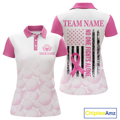 Pink Ribbon Breast Cancer Awareness Womens Polo Shirt Custom US Flag Patriotic Golf Shirt For Women NYN3099