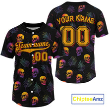 Load image into Gallery viewer, Custom Black And Yellow Skull Baseball Halloween Shirt For Men Skull Baseball Jerseys NYN1468