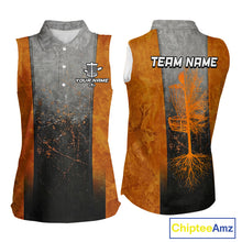 Load image into Gallery viewer, Disc Golf Basket Grunge Orange Womens Disc Golf Sleeveless Polo Shirts Custom Disc Golf Jerseys For Men NYN3112