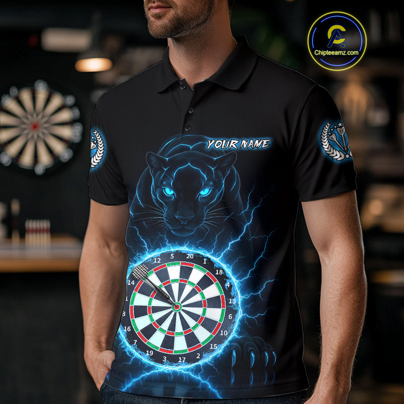 Custom Lightning Blue Dartboard Horror Panther Dart Men Polo Jerseys Outfits Dart Shirts NYN1733