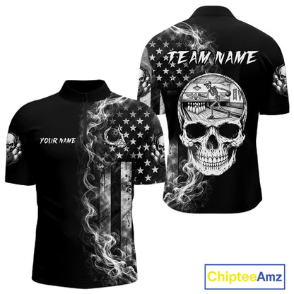 Smoke American Flag Men Bowling 1/4-Zip Shirt Custom Skeleton Youth Bowling Outfits