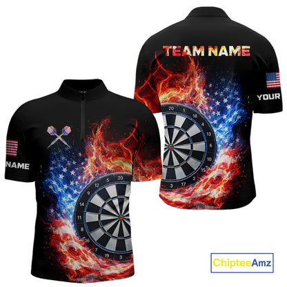 American Flag Fire Flame Smoke Dartboard Men Darts 1/4-Zip Shirt Custom Dart Team Jersey Gifts NYN2537