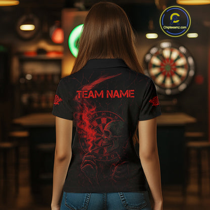 Red Smoking Skeleton Bone Cracked Dartboard Custom Women Polo Dart Jerseys Dart Gifts NYN2033