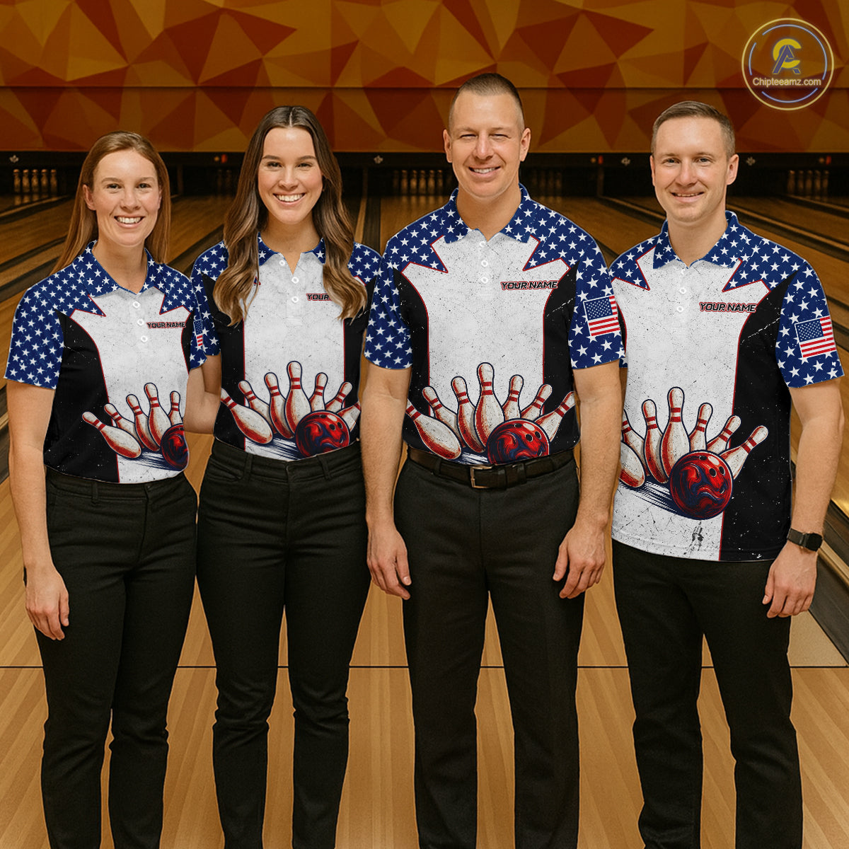 Grunge Patriotic Bowling Jerseys For Men Custom US Flag Bowling Polo 1/4-Zip Shirt, Gift For Bowlers NYN3126