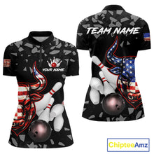 Load image into Gallery viewer, Funny US Flag Bull Grunge Bowling Polo &amp; 1/4 Zip Shirts For Women Custom Team Bowling Jerseys NYN3130