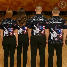 Load image into Gallery viewer, Funny US Flag Bull Grunge Bowling Polo &amp; 1/4 Zip Shirts For Women Custom Team Bowling Jerseys NYN3130
