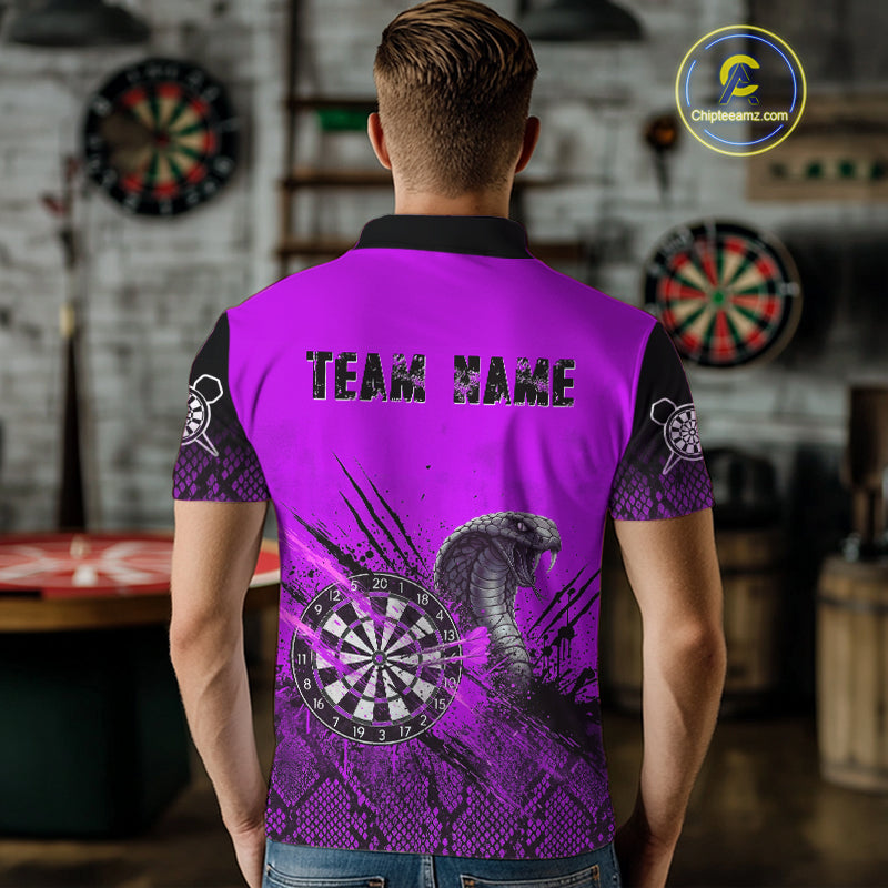 Black & Purple Leather Cobra Darts Custom Men Dart Polo Jersey Splatter Dart League Shirt NYN2048