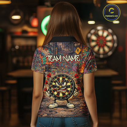 Funny Dartboard Smoking Women Darts Team Shirt Personalized Graffiti Dart Polo Jerseys NYN2554