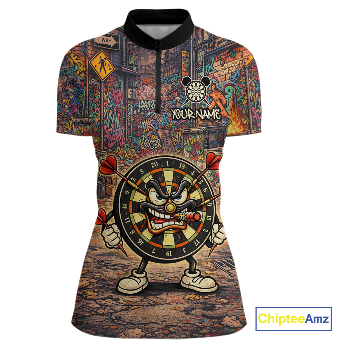 Funny Dartboard Smoking Women Darts Team Shirt Personalized Graffiti Dart Quarter-Zip Jerseys NYN2554