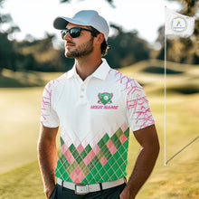 Load image into Gallery viewer, Mens Golf Clothing Green And Pink Argyle Pattern Golf Polo Shirt Custom Golf Upf Shirts NYN2930
