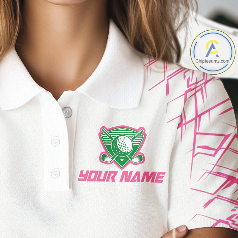 Women Golf Clothing Green And Pink Argyle Pattern Golf Polo Shirt Custom Golf Upf Shirts NYN2930