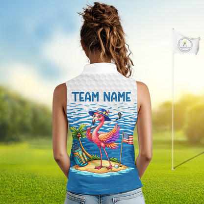 Flamingo Golf Clothing Waving Summer Golf Sleeveless Shirt Women Custom Floral Golf Polo, Best Golf Gifts NYN2937