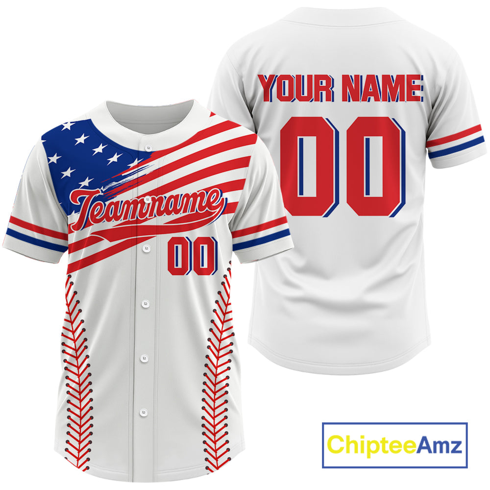 Custom USA Flag Patriotic Baseball Shirt For Men Outfits American Baseball Jerseys NYN1517