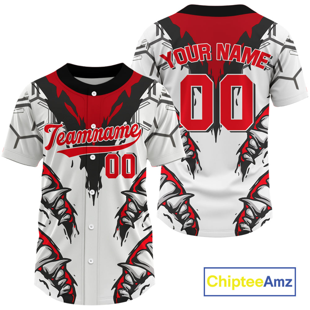 Custom Red And Grey Hexagon Baseball Shirt For Men Horror Baseball Tournament Jerseys NYN1520
