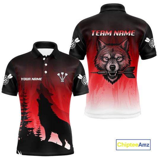 Personalized Wolf-Head Dart Arrows Red Dart Polo Shirt For Men Dart Team Jerseys NYN2284