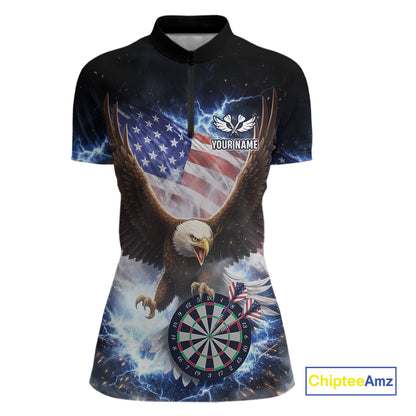 US Flag Smoke Eagle Lightning Dartboard Women Darts Shirt Personalized Patriotic Dart Quarter-Zip Jerseys NYN2575