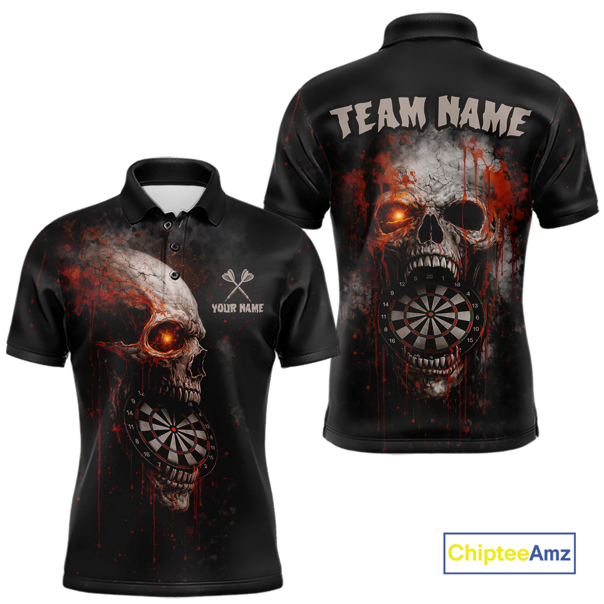 Horror Orange Splatter Grunge Skull Dartboard Dart Polo Shirts For Men Custom Dart Team Jerseys NYN2727
