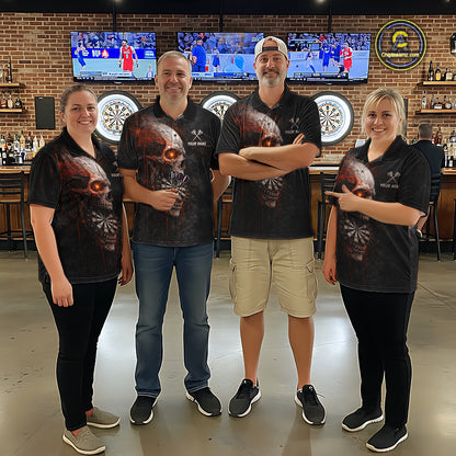 Horror Orange Splatter Grunge Skull Dartboard Dart Polo Shirts For Men Custom Dart Team Jerseys NYN2727