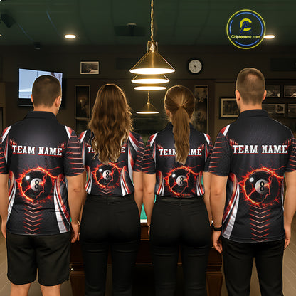 Personalized Red 8 Ball Pool Billiard Shirts For Women Custom Thunder Lightning Pool Team Attire NYN2940
