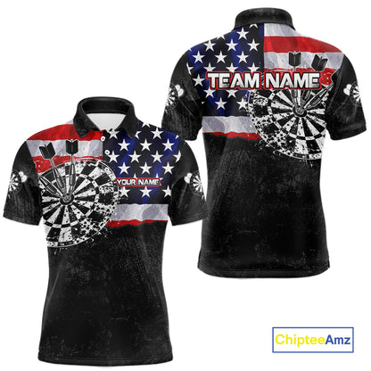 American Flag Grunge Dartboard Men's Dart Polo Shirt, Personalized USA Dart League Jersey, Athletic Apparel