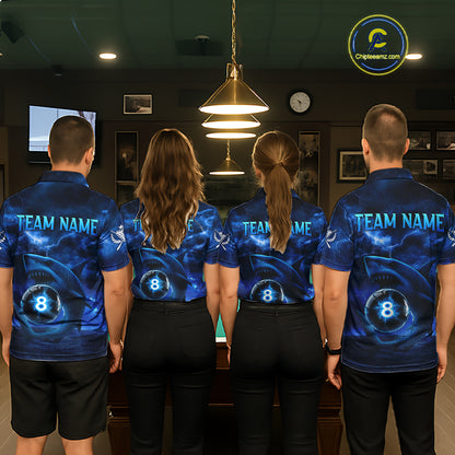 Blue Funny Shark Light 8 Ball Billiard Shirts For Women Custom Pool Billiard Team Jerseys NYN2289