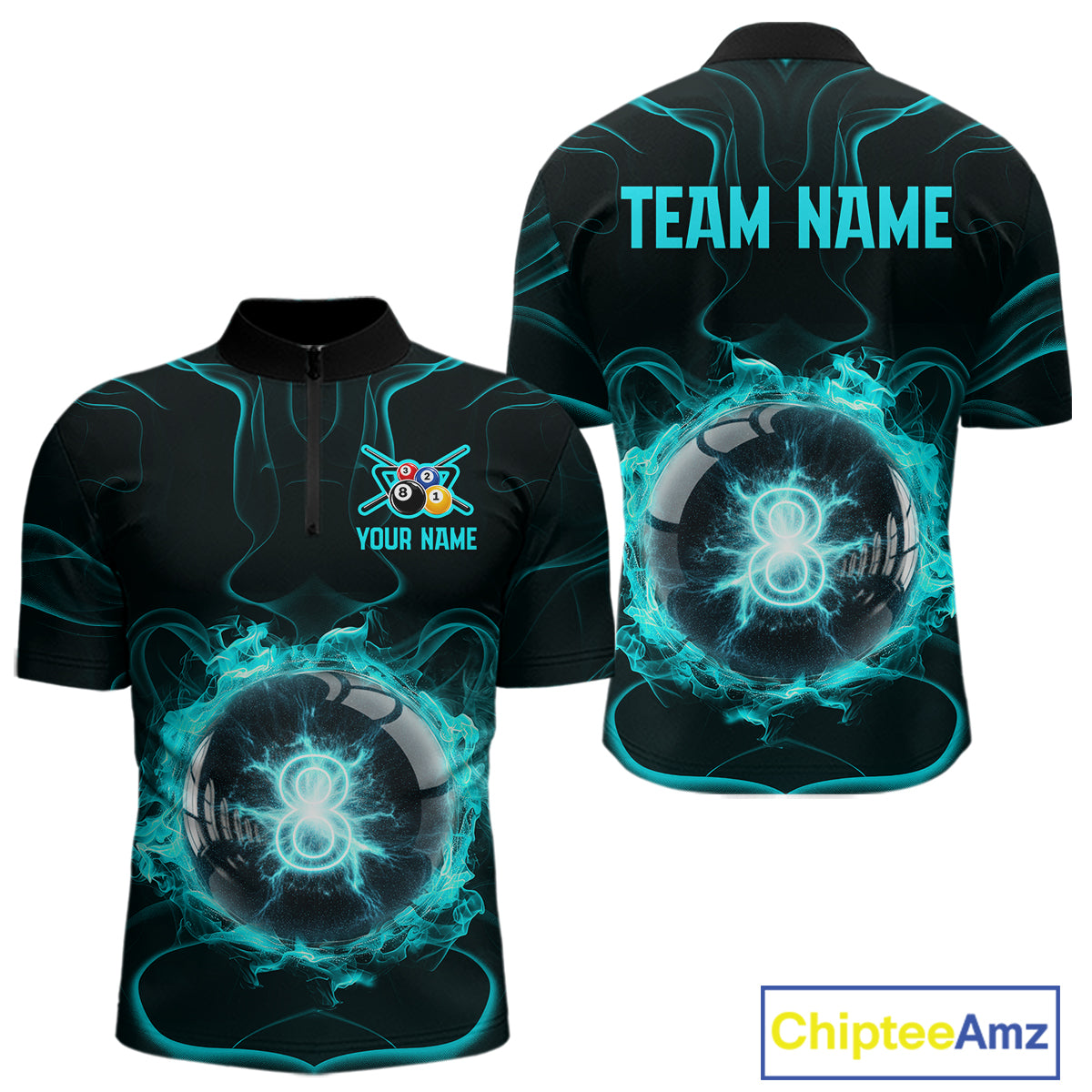 Turquoise Smokes Pool 8 Ball Billiard Shirts For Men Custom Cue Billiard Team Jerseys NYN2290