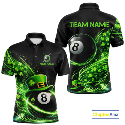 Funny Tornado Shamrock 8 Ball St Patrick's Day Men Billiard Shirts Custom Pool Balls Billiard Attire NYN2742